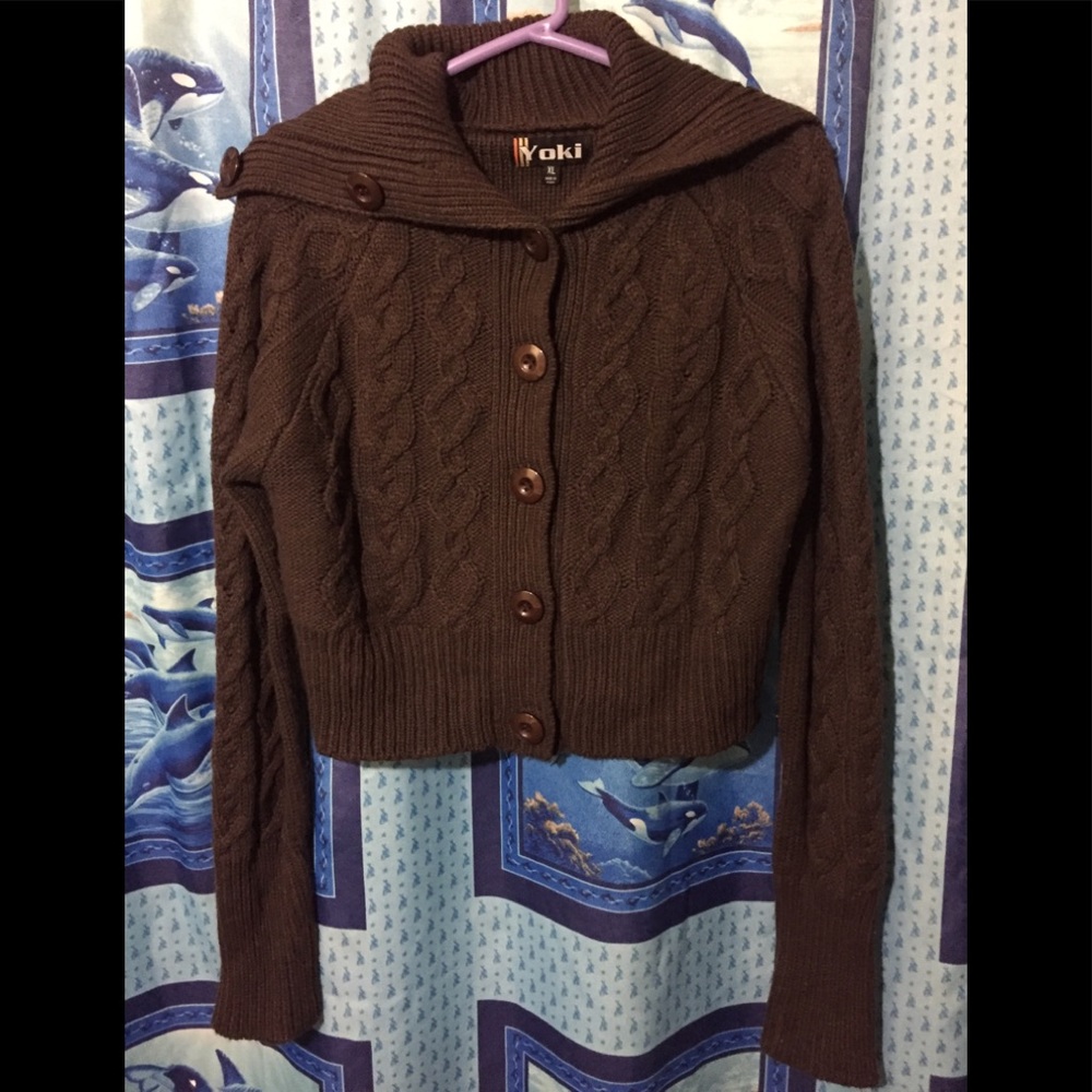 Yoki Button Down Crop Sweater Sz XL